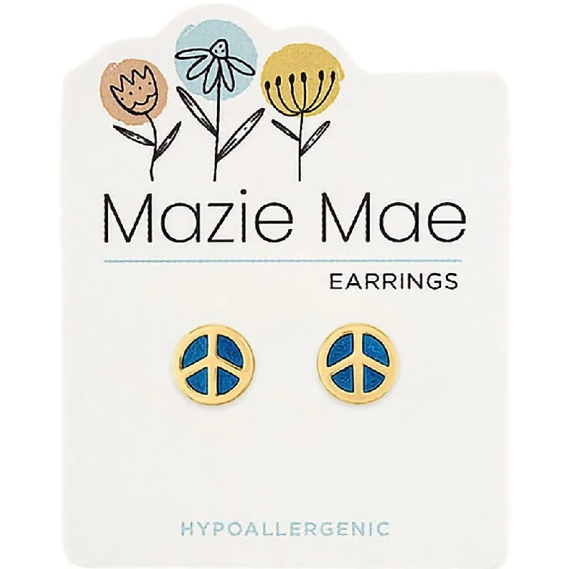 Ladies Mountain Peak Earrings -Center Court : Gold Peace Sign Stud Mazie Mae Earrings