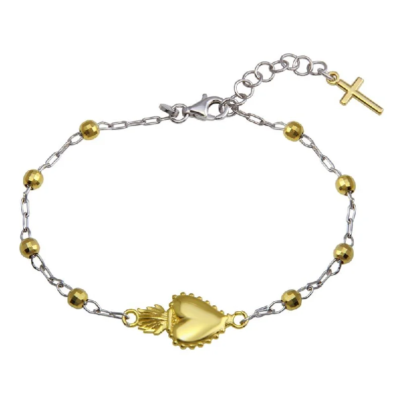 Ladies Bracelets with Arrow Glow-Gold Plated 925 Sterling Two-Tone 925 Sterling Silver Heart Center DC Bead Bracelet - ARB00053RH-GP