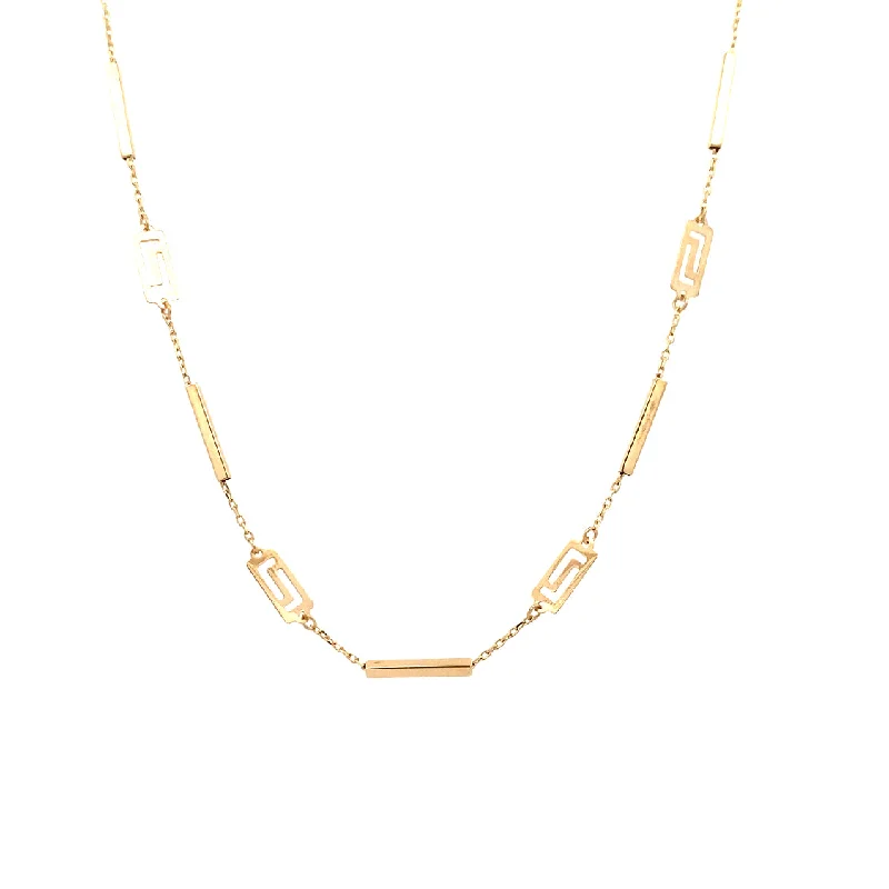 Ladies Necklaces for Sport Glow-Greek Key and Bar Station Necklace in Yellow Gold