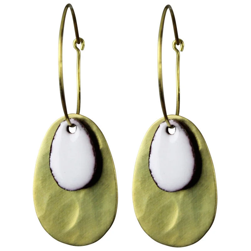 Ladies Woodland Tone Rings -Beldi Earring, Brass & White Enamel