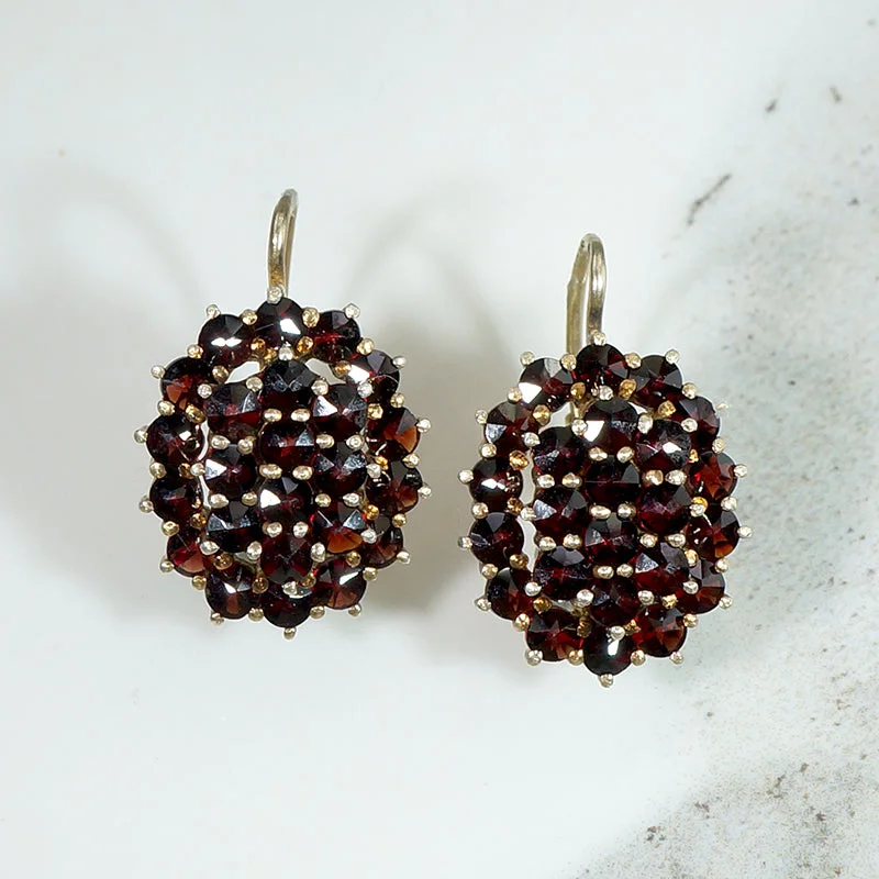 Ladies Swarovski Sparkle Earrings -Czech Garnet Clusters in Gilt & Gold Earrings