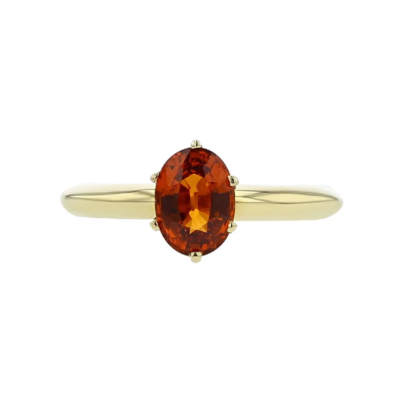 Ladies Everyday Wear Rings -14K Yellow Gold Oval Orange Garnet Ring