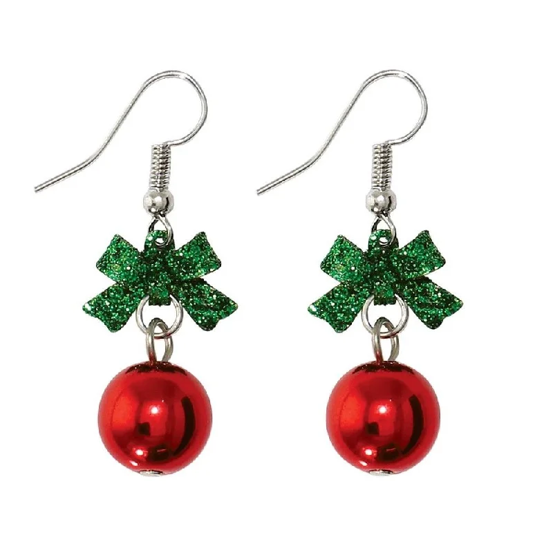 Ladies Star Sign Earrings -Holiday Earrings Green Bow Red Ornament