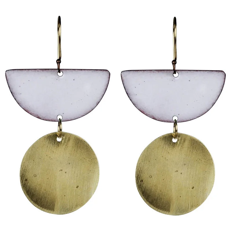 Ladies 22K Gold Rings -Donte Earring, Semi Circle With Circle White Enamel & Brass