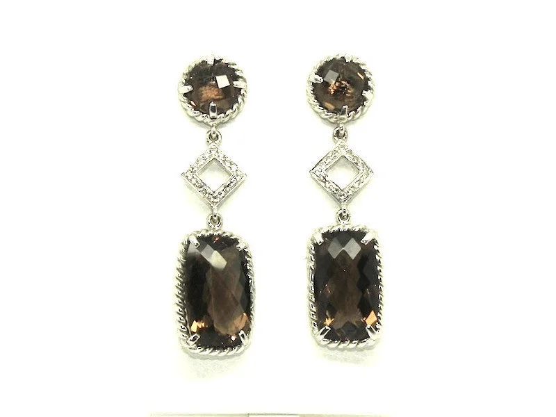 Ladies Acrylic Stone Rings -Smoky Topaz And White Sapphire Earring