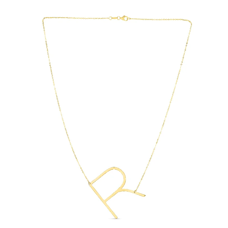 Ladies Necklaces with Sea Beryl-14K Gold Large Initial R Necklace