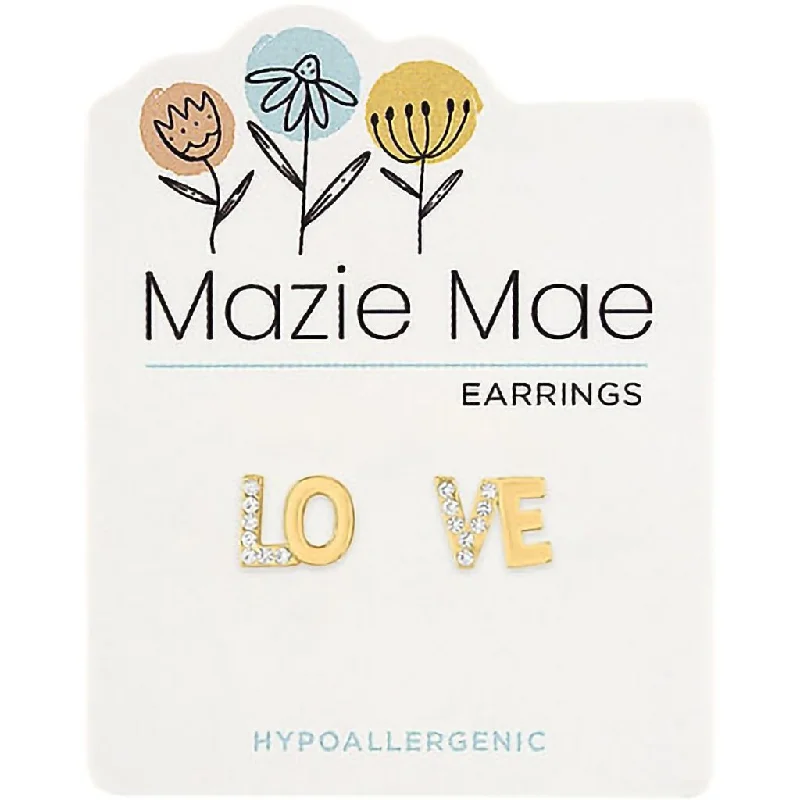 Ladies Round Stud Earrings -Center Court : Gold Love Stud Mazie Mae Earrings