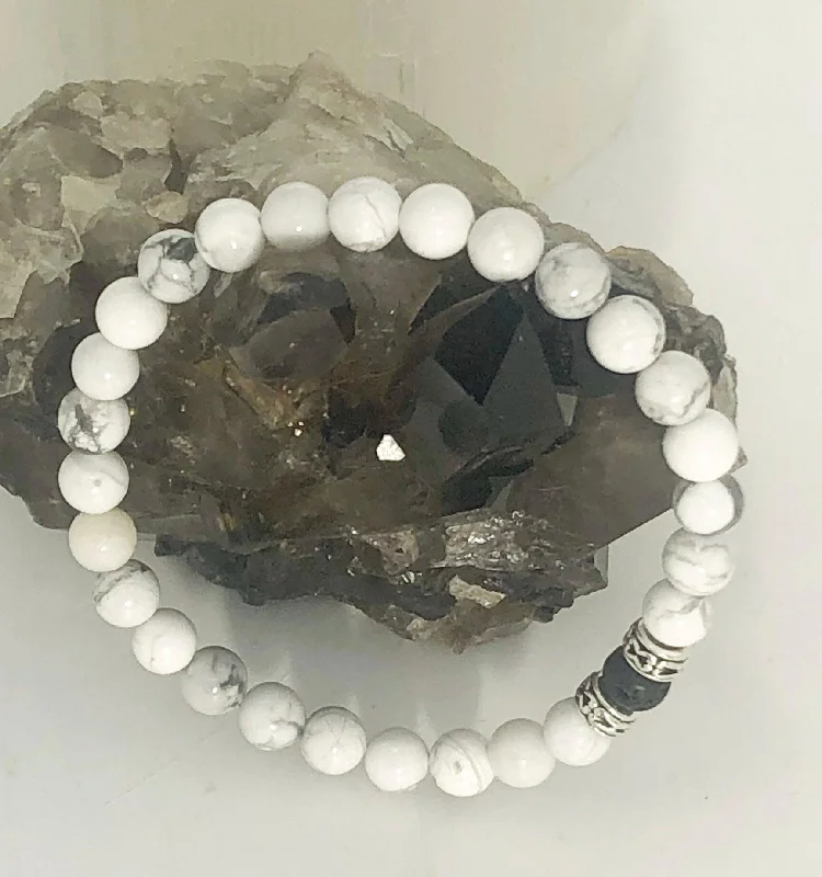 Ladies Bracelets for Dream Shine-Howlite with Lava Rock Stretchy Bracelet