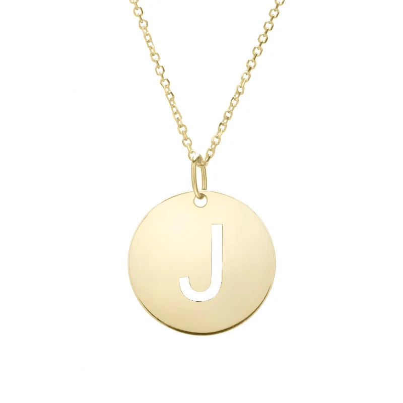 Ladies Necklaces Curved Shine-14K Gold Disc Initial J Necklace