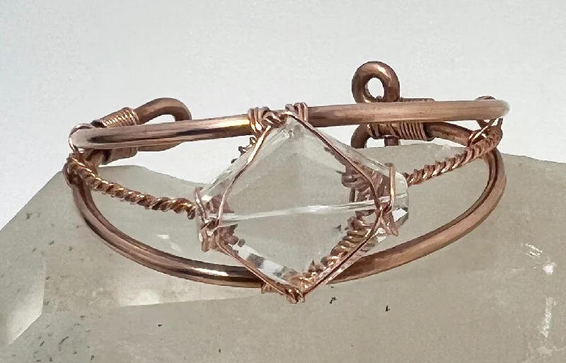 Ladies Bracelets Boho Shine-Clear Crystal Quartz "Kite" Copper Bracelet Wirewrapped