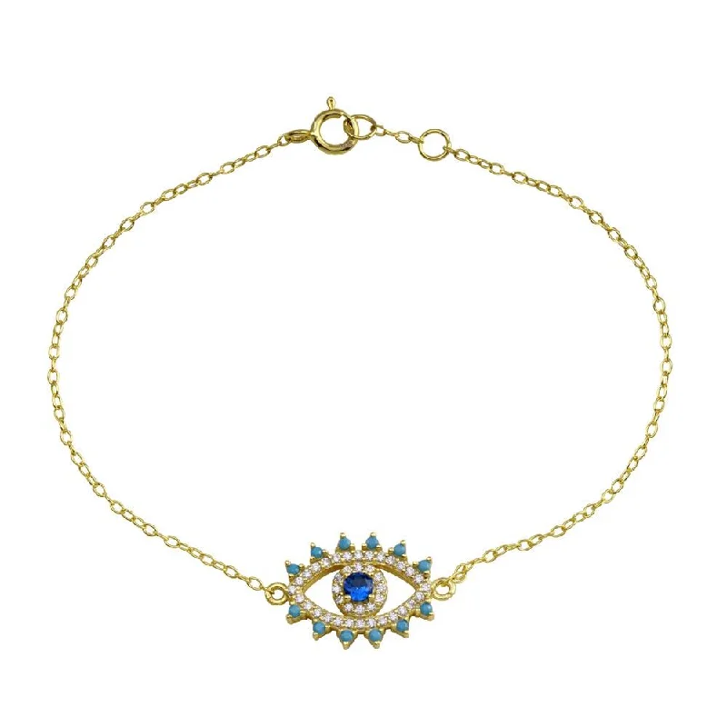 Ladies Bracelets for Holiday Shine-Gold Plated 925 Sterling Silver Evil Eye CZ Heart Bracelet - STB00585GP