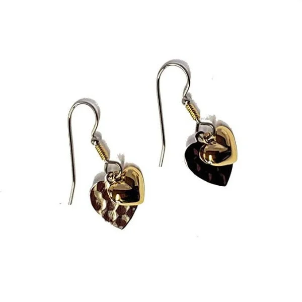 Ladies Traditional Charm Earrings -Silver Forest Two Tone Layered Hearts Drop Earrings