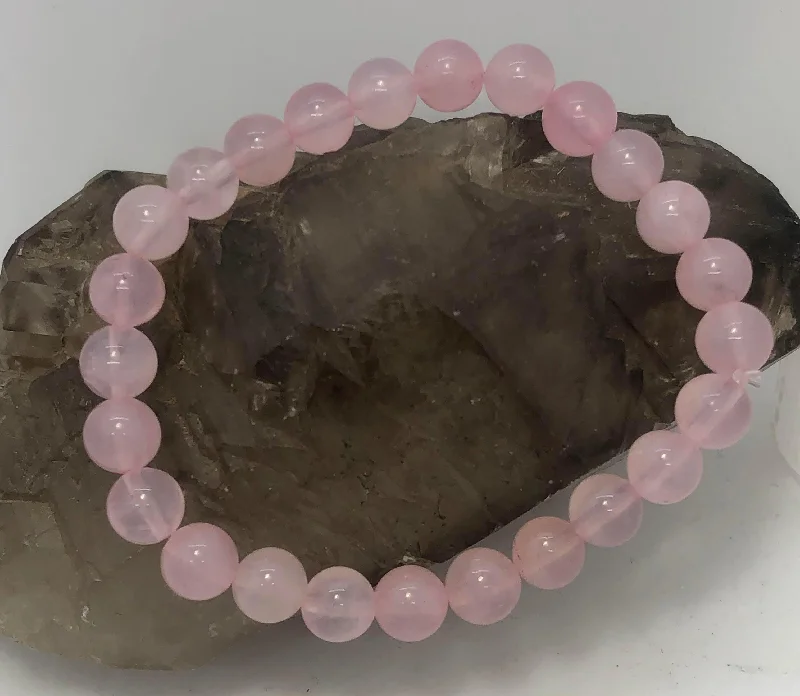 Ladies Bracelets with Cloud Glow-8mm Rose Quartz Stretchy Bracelet