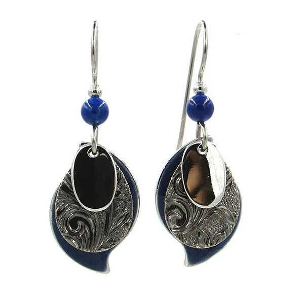 Ladies Cottage Style Earrings -Silver Forest Earrings Silver Black Blue Bead