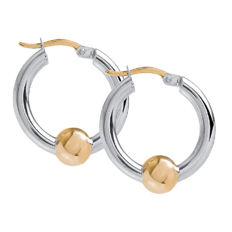 Ladies Turquoise Accent Earrings -LeStage® Cape Cod : Small Beaded Hoop Earrings in Sterling Silver with 14k Gold