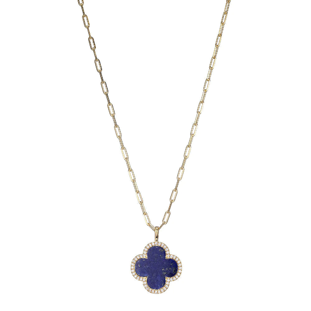 Ladies Necklaces Thick Chain-Sterling Silver Lapis Lazuli and CZ Necklace