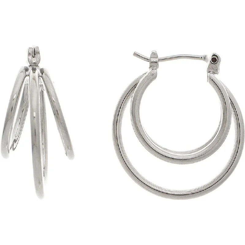 Ladies Satin Finish Earrings -Rain : Silver 14k Plated Hypoallergenic 3 Wire .75" Hoop Earring