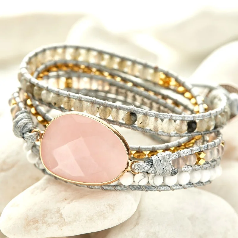 Ladies Bracelets with Brown Andalusite-Rose Quartz Lover Bracelet