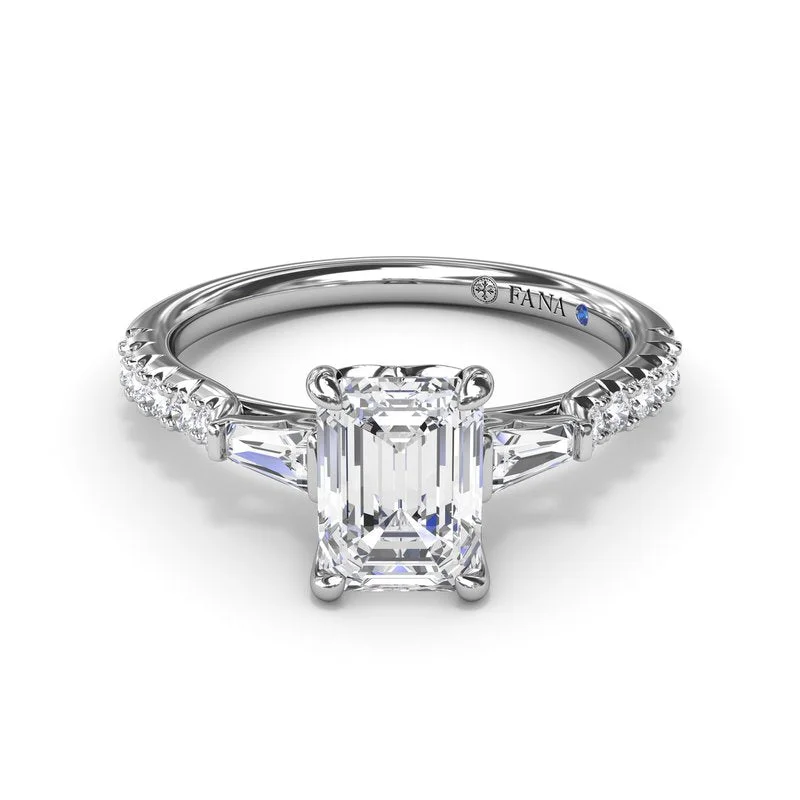 Ladies Invisible Set Engagement Rings -Emerald Cut and Tapered Baguette Engagement Ring S4114