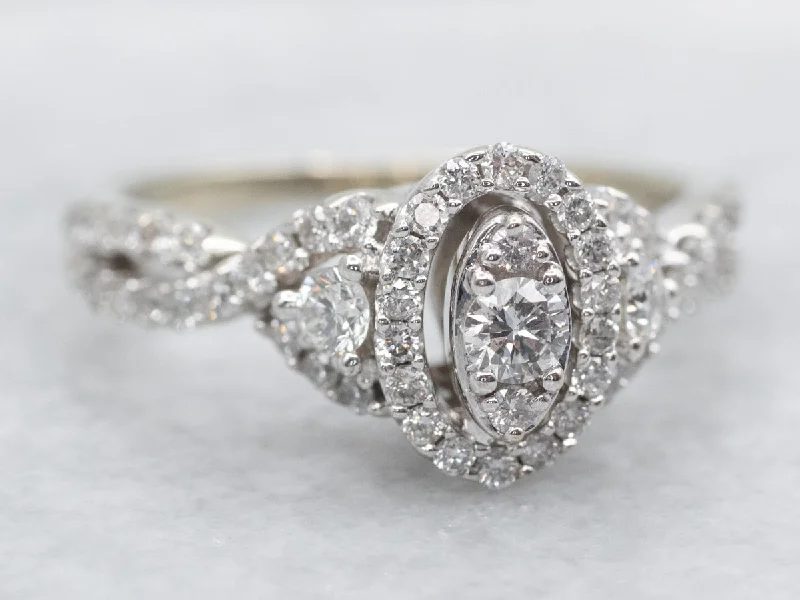 Ladies Moon Engagement Rings -Modern Diamond Halo Engagement Ring