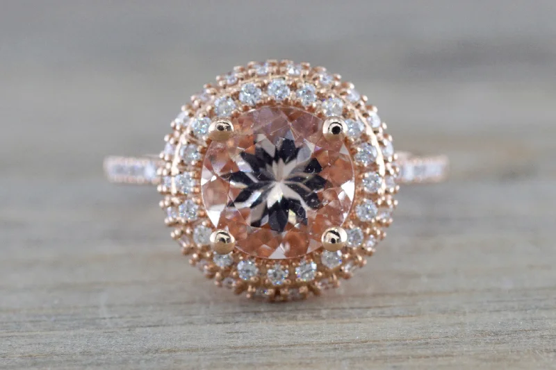 Ladies Butterfly Charm Rings -Penelope Round Morganite 3D Halo Ring M3087