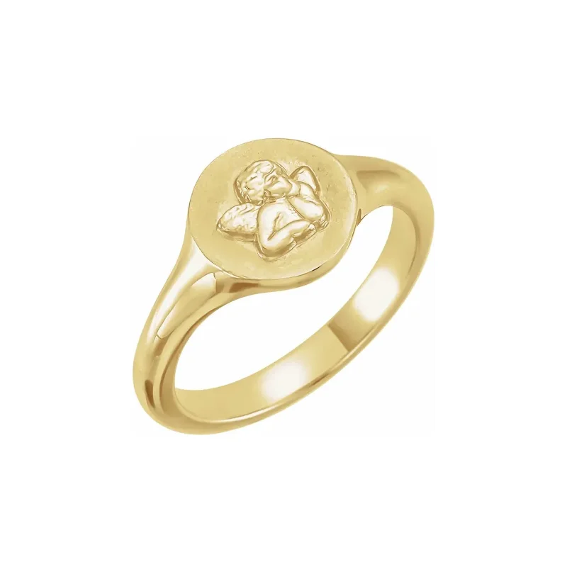 Ladies Thin Delicate Rings -Cherub Angel Child's or Pinky Ring, 14K Yellow Gold