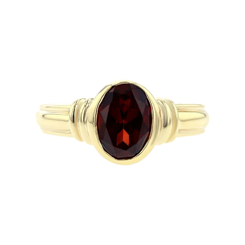 Ladies Sleek Modern Rings -14K Yellow Gold Almandite Garnet Ring