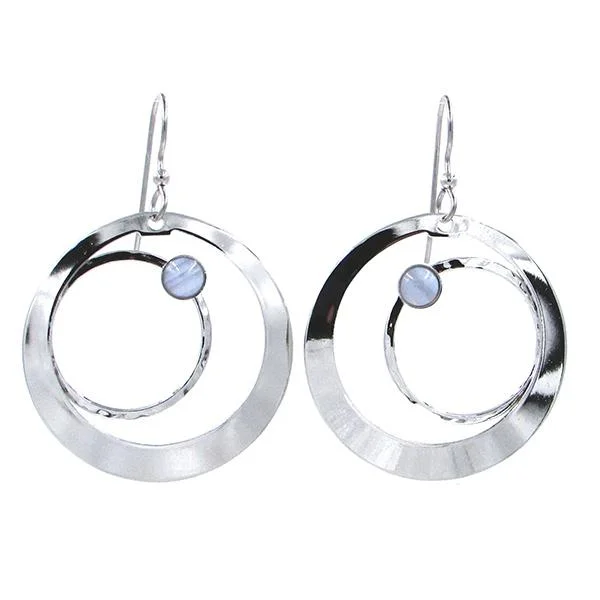 Ladies Retro Style Earrings -Silver Forest Earrings Silver Loop in Loop with Purple Bead