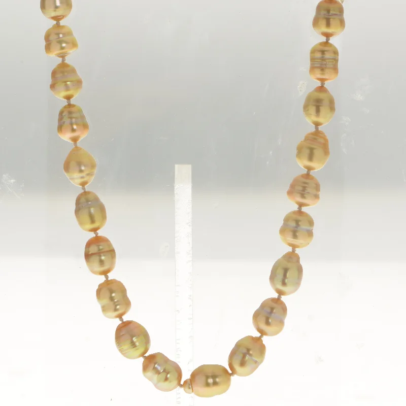 Ladies Necklaces with Rust Brookite-14KT Yellow Gold Golden South Sea Pearl Necklace