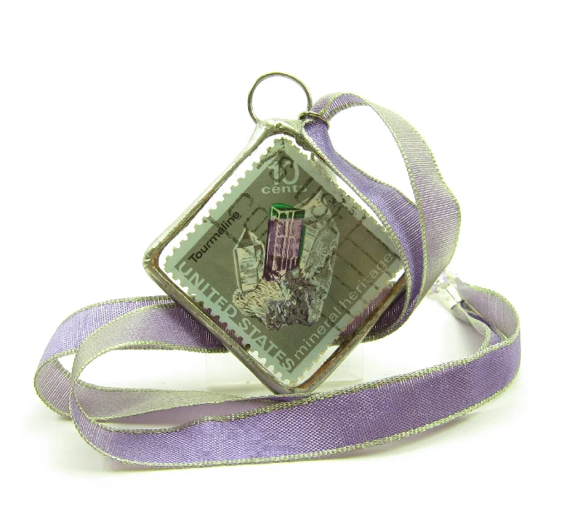 Ladies Necklaces in Warm Gold-Amethyst Postage Stamp Necklace Soldered Pendant