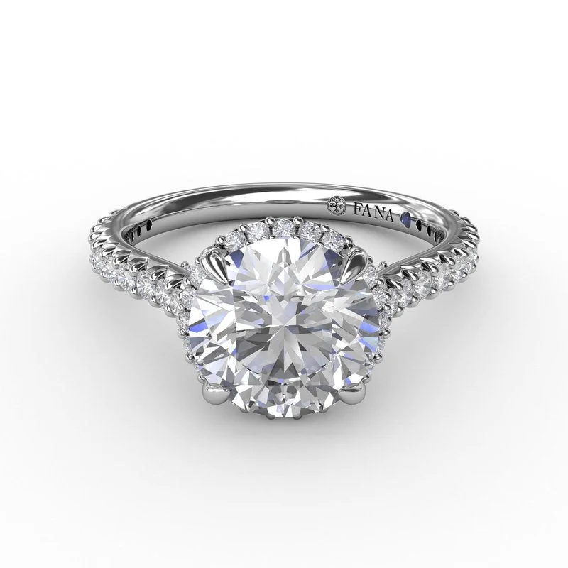 Ladies Art Deco Engagement Rings -Contemporary Round Diamond Halo Engagement Ring With Geometric Details S3265