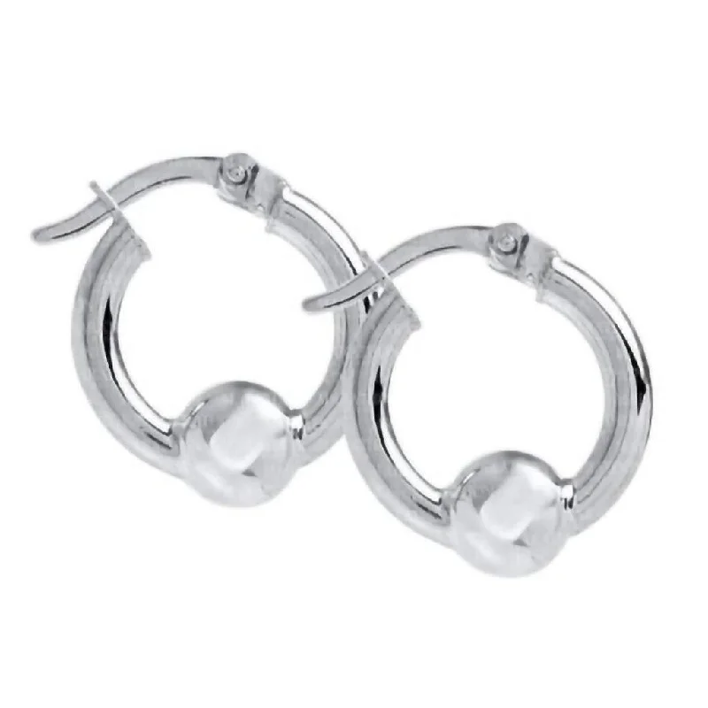 Ladies Stainless Steel Hoop Earrings -LeStage® Cape Cod : Extra Small Beaded Hoop Earrings in Sterling Silver