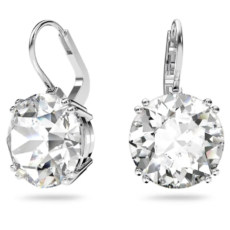 Ladies Anniversary Charm Earrings -Swarovski : Millenia Drop Earrings In White - Round Cut, Rhodium