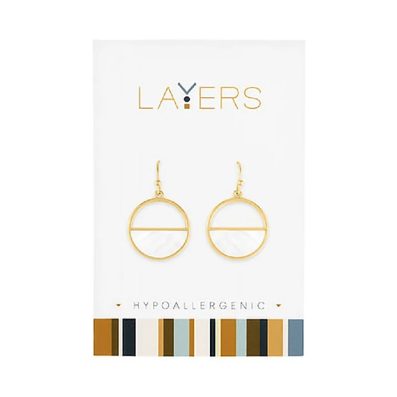 Ladies Triangular Drop Earrings -Center Court : Gold Half Stone Circle Dangle Layers Earrings