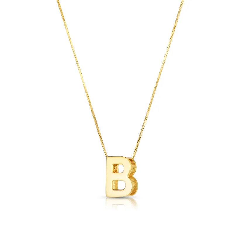 Ladies Necklaces for Engineer Shine-14K Gold Block Letter Initial B Necklace