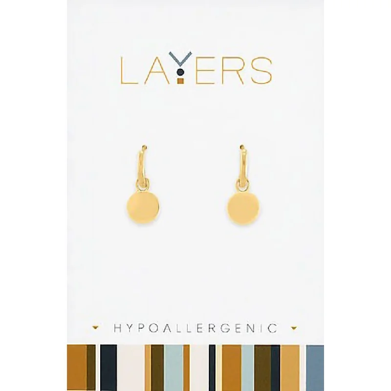 Ladies Custom Engraved Earrings -Center Court : Gold Disc Huggie Layers Earrings