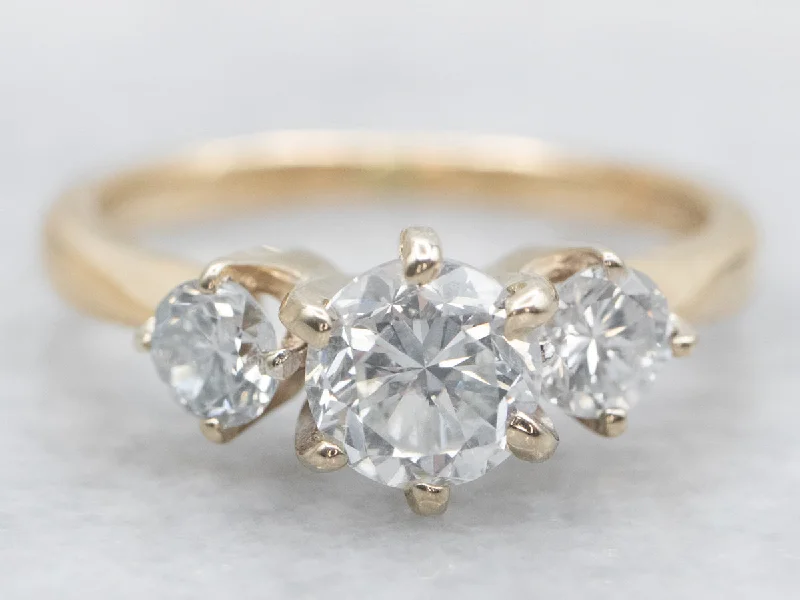 Ladies Simple Engagement Rings -Yellow Gold Three Stone Diamond Engagement Ring