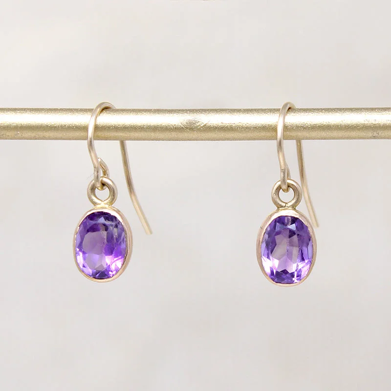 Ladies Romantic Pair Earrings -Bright Lilac Amethyst Drop Earrings in 14k Gold