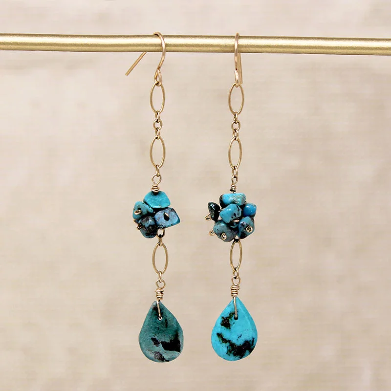 Ladies Boho Chic Earrings -Turquoise Teardrop & Cluster Earrings by Brin