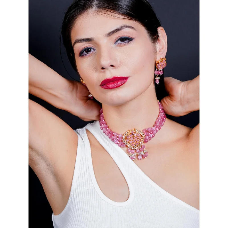 Ladies Spring Bloom Rings -Odette Pink Elegant Onyx Choker with Earring