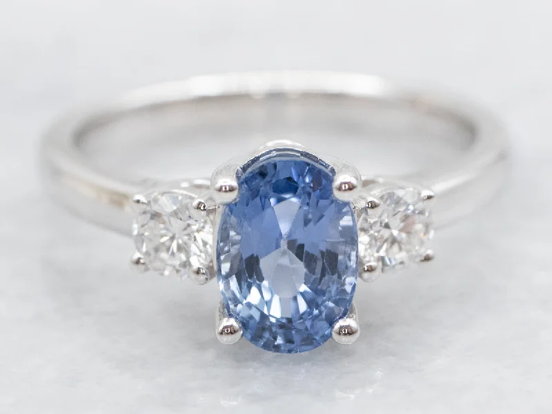 Ladies Flashy Engagement Rings -Sapphire and Diamond Three Stone Engagement Ring