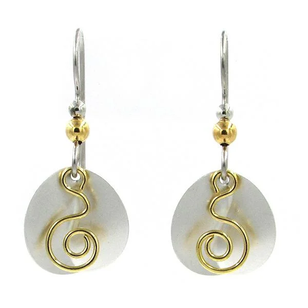 Ladies Oval Shape Earrings -Silver Forest Earrings Gold Coil on White Circle