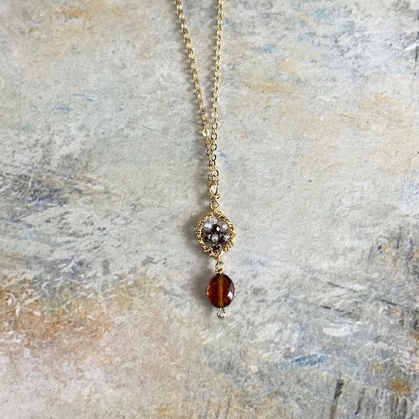 Ladies Necklaces with Blue Sapphire-Granite & Hessonite 17" Necklace