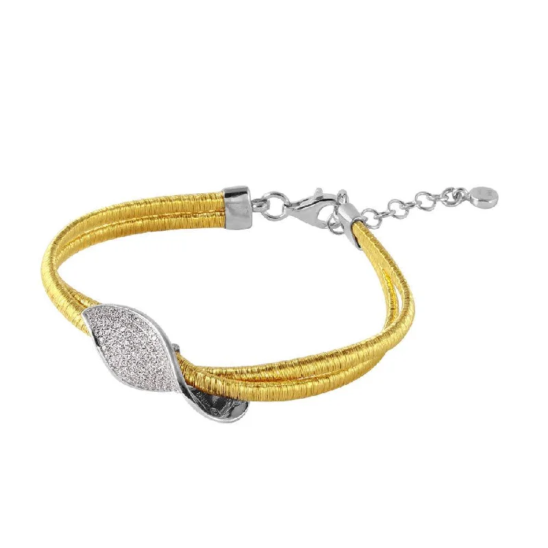 Ladies Bracelets with Star Charm-Silver 925 Gold Plated Italian Bracelet With Micro Pave CZ Curved Accent - ITB00206GP-RH