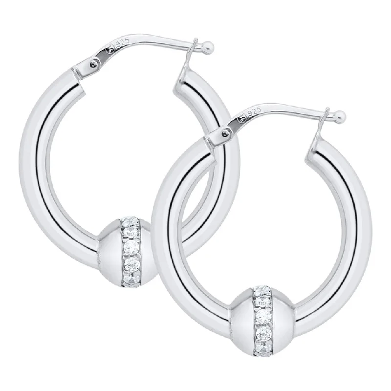 Ladies Valentine’s Glow Earrings -LeStage® Cape Cod :  Small Sterling Silver CZ 20mm Hoop Earrings