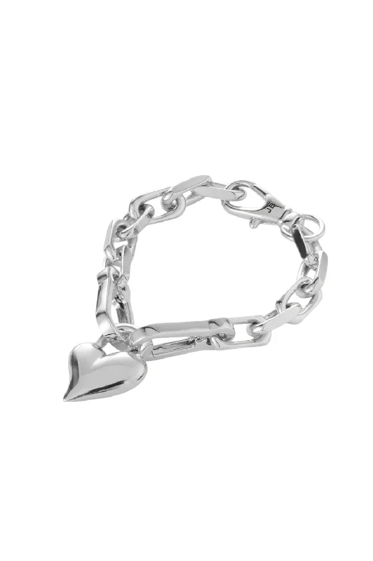 Ladies Bracelets with Clear Zircon-Padlock Heart Chain Bracelet - Silver