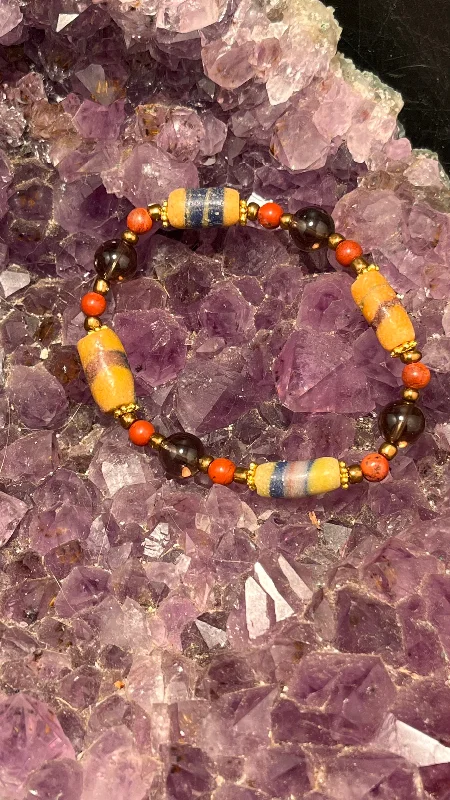 Ladies Bracelets with Mauve Sugilite-African Beads Smoky Quartz and Red Jasper Stretchy Bracelet