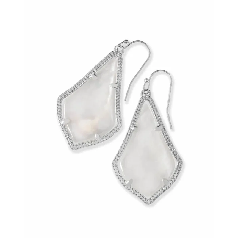 Ladies Thin Dangle Earrings -Kendra Scott : Alex Silver Drop Earrings in Ivory Pearl