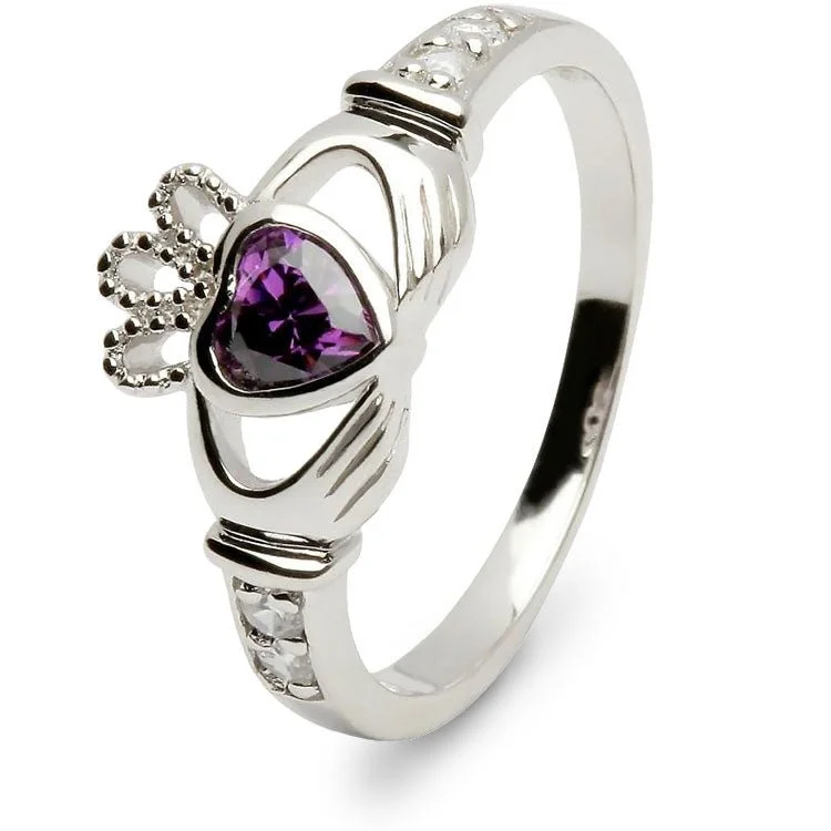 Ladies Faith Gem Rings -Retired JUNE Birthstone Silver Claddagh Ring LS-SL90DC-6  No Inscription