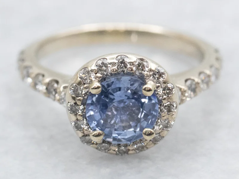 Ladies Galaxy Engagement Rings -Modern Sapphire Diamond Halo Engagement Ring